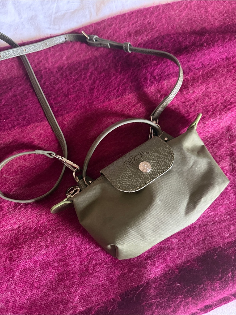 Longchamp Olive Green Nylon Le Pliage Crossbody Bag